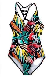 Prana Floral Tropics Atalia Open Back Tie One Piece Printed Swimsuit S
