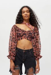 Floral Tie-Back Cropped Top NWT Size S