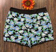 NWOT  Blue Retro Floral Scalloped High Waisted Shorts MEDIUM