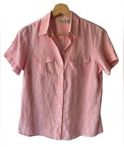 L.L. Bean 100% Linen Pastel Pink Button Up - Short Sleeves & Breast Pockets