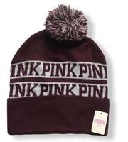 Victoria's Secret  PINK Beanie, Limited Edition, Pom Pom Beanie, Maroon, NWT