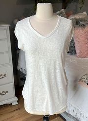 White Top Short Sleeve B Original Raw Hem Solid Oversized XS Womens