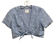 Privacy Please Star Print Crop Top Blue White Size Medium