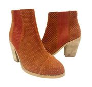 Anthropologie Faux Suede Gold Studded Stack Heel Pull On Boots Rust Orange 6.5