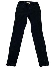 Frame Denim Le High Skinny Jeans Split Hem Stretch Noir Black size 26