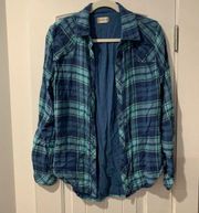 LIKE NEW  Blue Green Plaid Button Flannel Size Medium