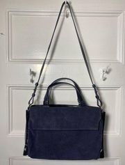 Halston Heritage | Suede and Leather Satchel Shoulder Bag in Navy