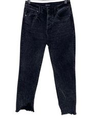 Driftwood Meg Destroyed High Rise Cropped Jeans in Marble Black Raw hem 25