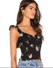 Line & Dot Darcey Black & Blue Floral Ruffle Strap Top