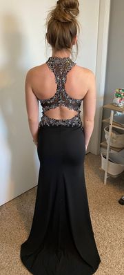 Open Back Cut Out Black Prom Dress