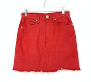 Rag & Bone Skirt Women's Size 25 Moss Red Denim Mini Distressed Raw Hem Casual