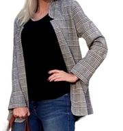 Soft Surroundings St James Plaid Blazer Open Jacket  Black Houndstooth