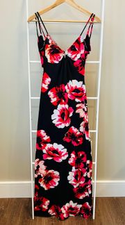 Black & Pink Floral Strappy Back Maxi Dress S