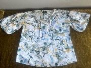 BOBEAU  Floral V-Neck Lined Sleeve Cool Woven Crepe Size Med Front Tie