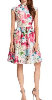 CYNTHIA STEFFE Floral Print Dress Jacquard Pink Peony Cocktail Fit & Flare 4 NWT