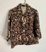East 5th Womens Plus 1X Linen Blend Animal Print Button Up Shirt 3/4 Sleeve