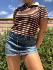 ✨Brown and white striped polo top  