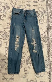 High Rise Distressed Mom Jeans Size 2