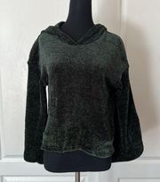 DARK HUNTER GREEN BELL SLEEVE CHENILLE PULLOVER HOODIE