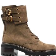 see by chloé boots Mallory women’s biker moto boot khaki suede leather olive tan