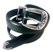 FOSSIL Western Leather Womens Belt Size Medium Hunter Green Silver Buckle BT2096