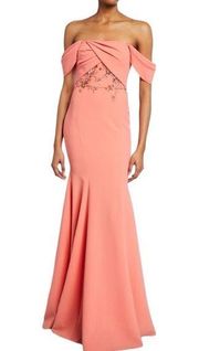 Marchesa Notte Off the Shoulder Crepe Gown Size 2