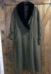 Vintage Escada Wool/Beaver Fur Double Breasted Trench Coat