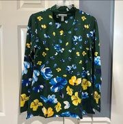 Women’s Size XS  Green Floral Mock Neck Long Sleeve Shirt