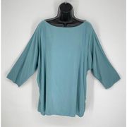 Lafayette 148 Womens Silk Tunic Top Sz L Teal Boat Neck Lightweight Flowy Loose