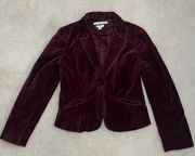 Vintage  Velvet Blazer Suit Jacket Size Medium I Burgundy I