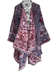 Marc New York Andrew Marc Paisley Wine Poncho with Leather tie Tassels One Size