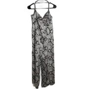 NWT Chaser Women Sz S Grey Snake Print Wide Leg Jumpsuit Spaghetti Strap V Neck