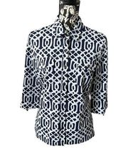 J McLaughlin 3/4 sleeve top blouse Catalina cloth collared blue medium stretch