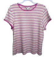 Lilly Pulitzer Stripe TShirt Pink White XL Short Sleeve 100% Pima Cotton Top