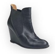  Edgy Biker Wedge Heel Platform Leather Boots Booties  Black 9.5M 