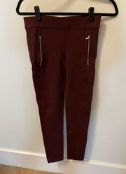 Burgundy Leggings with Silver Double Zipper