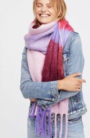 Free  People Cameron Brushed Plaid Fringe Scarf Purple Lavender Pink