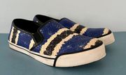 Faux Snakeskin Blue Black Slip On Sneakers