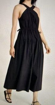 MADEWELL Halter Tiered Midi Lake Dress True Black Crinkle Cotton Poplin Size 00