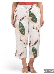 Cynthia Rowley 100% Linen Tropical Print Wide Leg Crop Pants plus Size 1X NWT