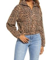 BP NWT Fleece Tan Dale Leopard Pullover Jacket Half Zip XS ~