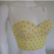 Yellow Floral Sequins Adriana Bustier Crop Top S