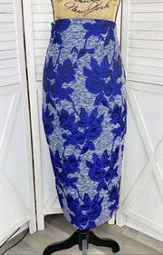 New York & Co Gabrielle Union Floral Jacquard Pencil Skirt Blue 4 Full Zip Back