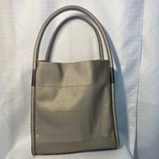 Neiman Marcus Pewter/Silver Faux Leather Shopping/Tote Bag