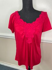 s Red Short Sleeve Lace Blouse Size Medium