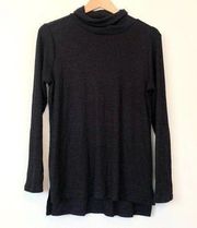 APT. 9 Black Ribbed Mock / Cowl Neck ? Blouse High Low Rayon PETITE Medium PM MP