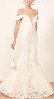 NWT Reformation Mykonos Off the Shoulder Lace Wedding Dress in Ivory