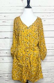 Hint of Blush Mustard Yellow Spring Summer Granny Floral Casual Dress Size Large