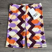 NWT Zara Retro Print Biker Shorts Medium 6.5" Inseam / Geometric Muti Color