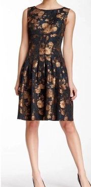 Gabriella Gold Leaf Sleeveless Fit & Flare Dress Women’s Size 4